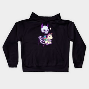 Cute skeleton holding unicorn Kids Hoodie